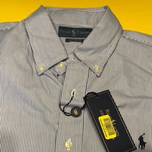 Ralph Lauren Men's Navy and White Pinstripe Shirt